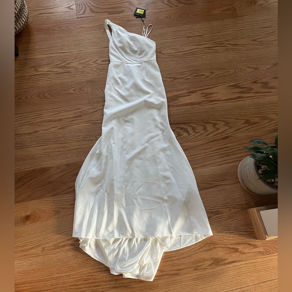 Mac Duggal white wedding dress